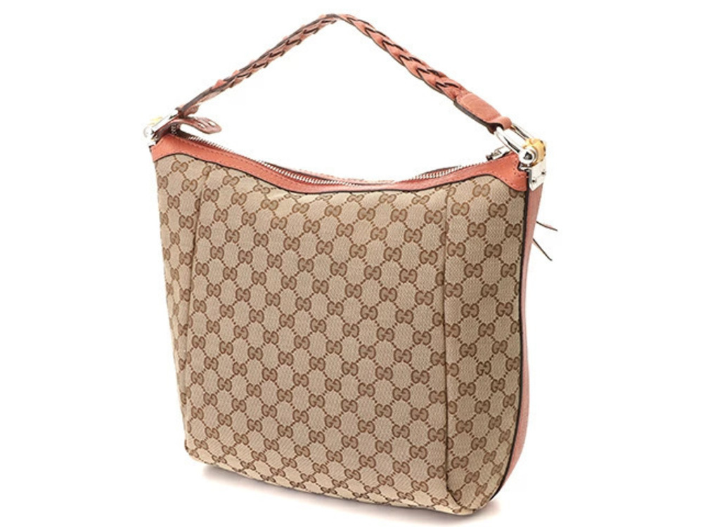Gucci Bar Canvas Shoulder Bag GG Bamboo Hobo Black